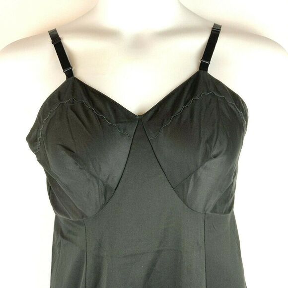 Sears Ladies Full Slip 36 Bust Black Nylon Silky Adjustable Straps Vintage - Picture 2 of 8